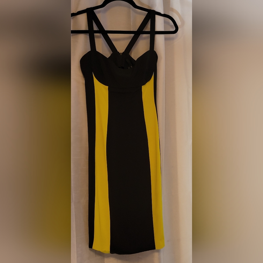 JAY GODFREY neon yellow black sleeveless dress